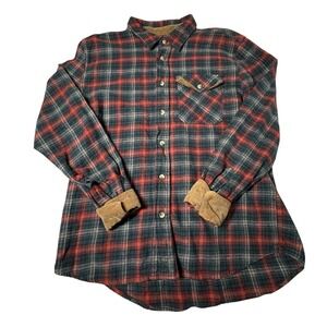 CQR Men's L Plaid Flannel Long Sleeve Button Up Shirt Green Brown Cotton‎